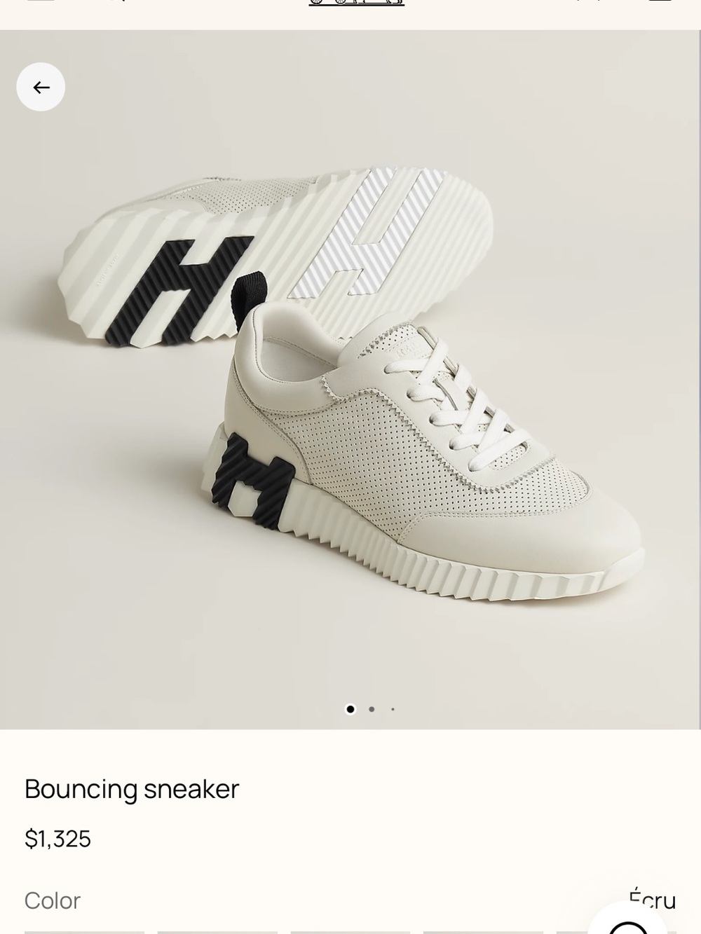 Hermes Ecru Perforated Women’s Sneaker with Black Heel Detail